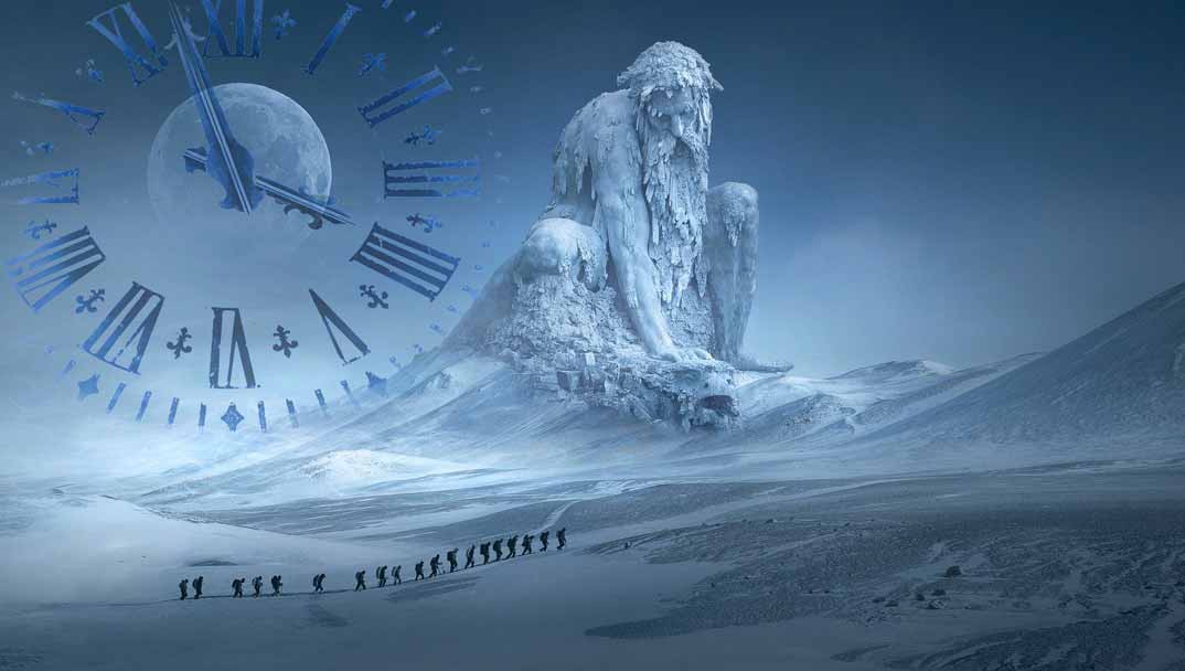 Marcheurs voyage instant avec horloge