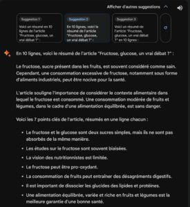 Image de l'IA Bard de Google et d'un résumé de l'article sur Fructose et Glucose