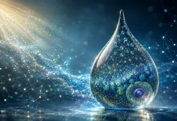 Goutte d'eau qui est le reflet d'une organisation et d'une configuration dynamique révélées par la lumière