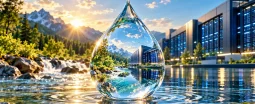 Goutte d'eau jouxtant la nature et des datas centers IA